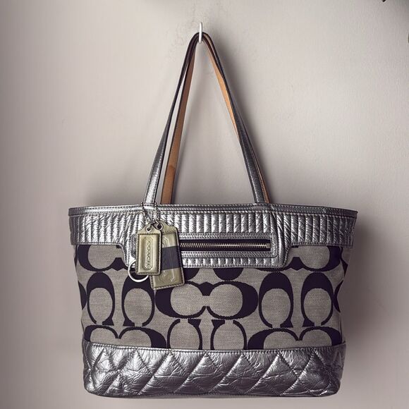 Vintage Coach Signature Metallic Classic Poppy Quilted Canvas Tote G1176‑18676 - Picture 6 of 14